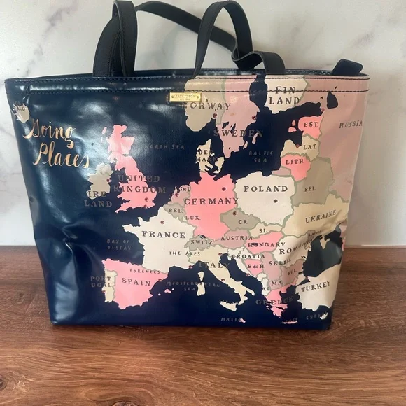 Stylish Map Print Tote Bag - Black and Pink - Picture 1 of 2